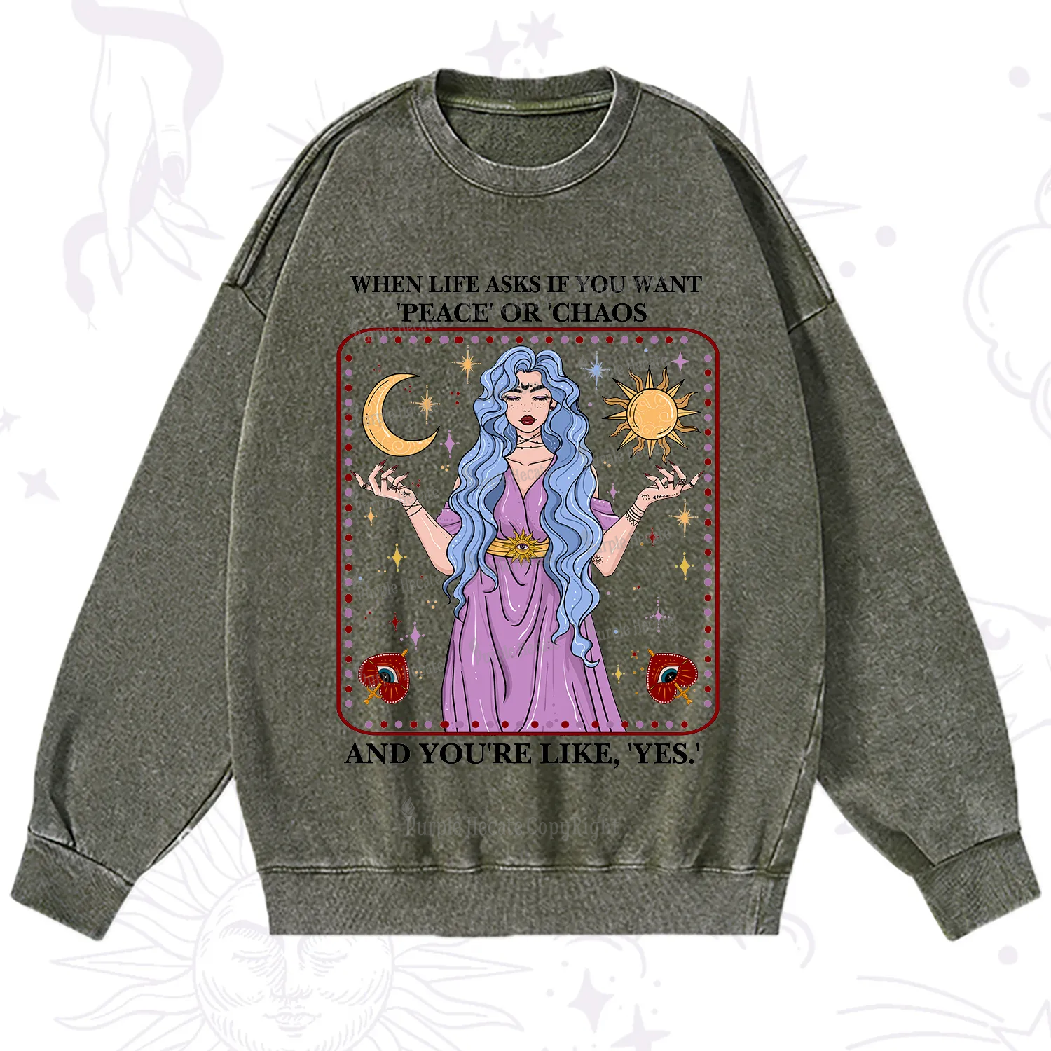 Purplehecate Peace Or Chaos Washed Sweatshirt
