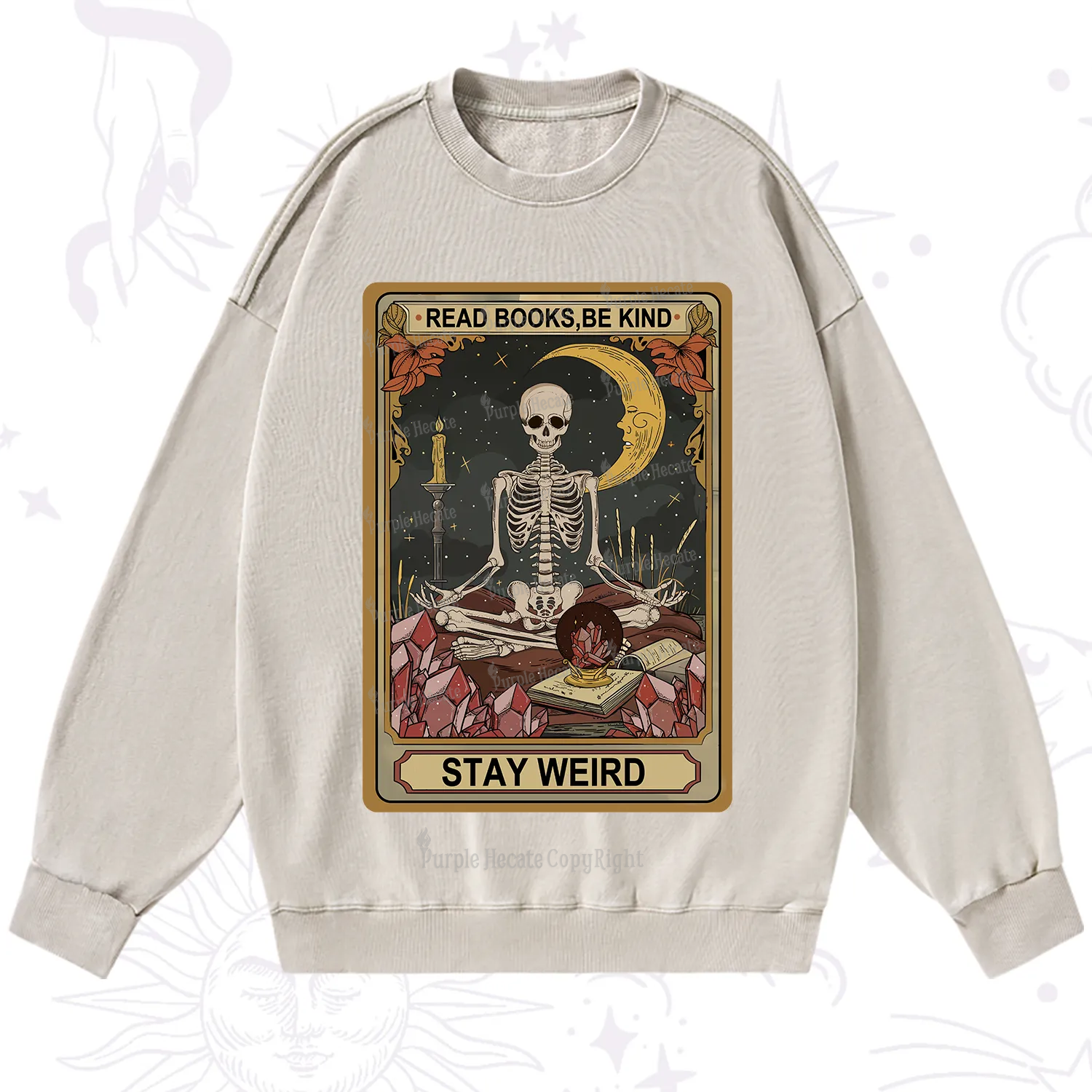 Purplehecate The Read Books Be Kind Stay Weird Oracle Card Washed Sweatshirt