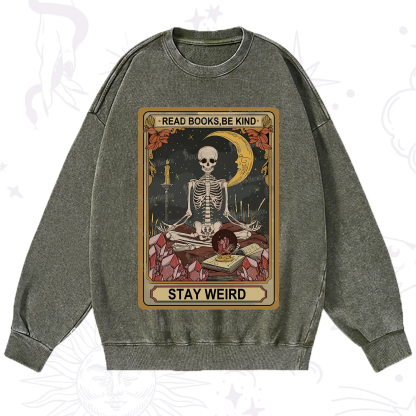 Purplehecate The Read Books Be Kind Stay Weird Oracle Card Washed Sweatshirt