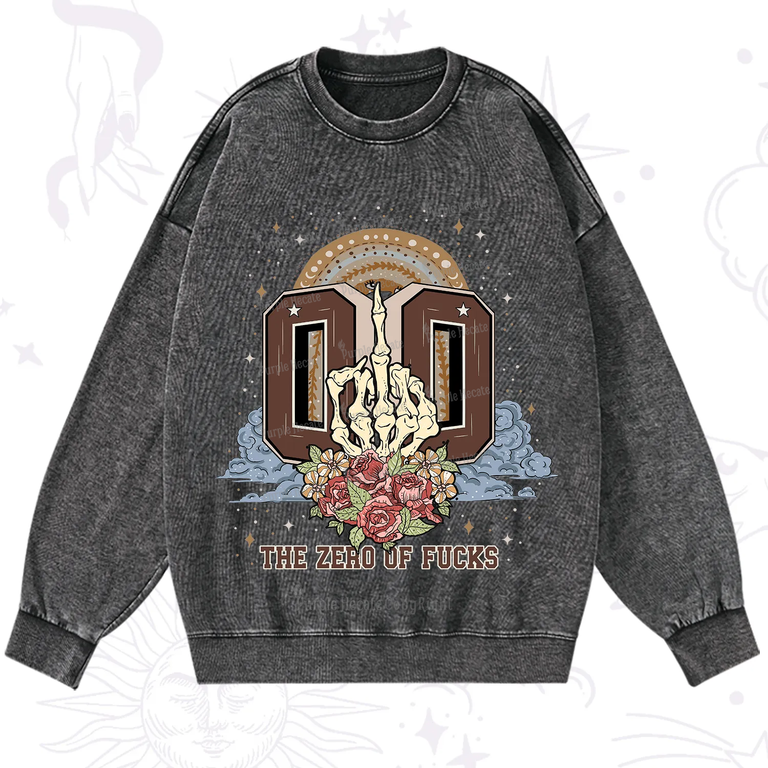 Purplehecate The Zero of Fucks No Apologies Washed Sweatshirt