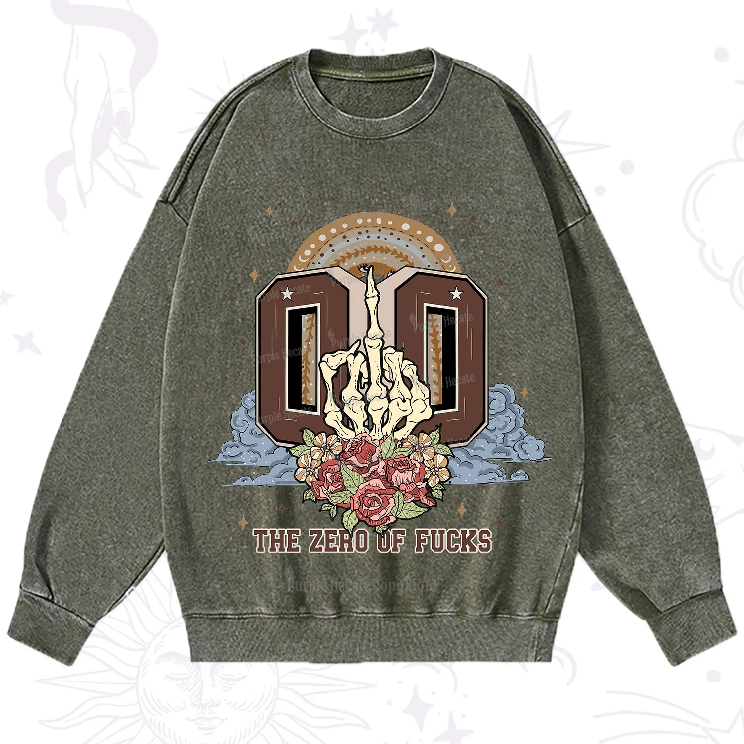 Purplehecate The Zero of Fucks No Apologies Washed Sweatshirt