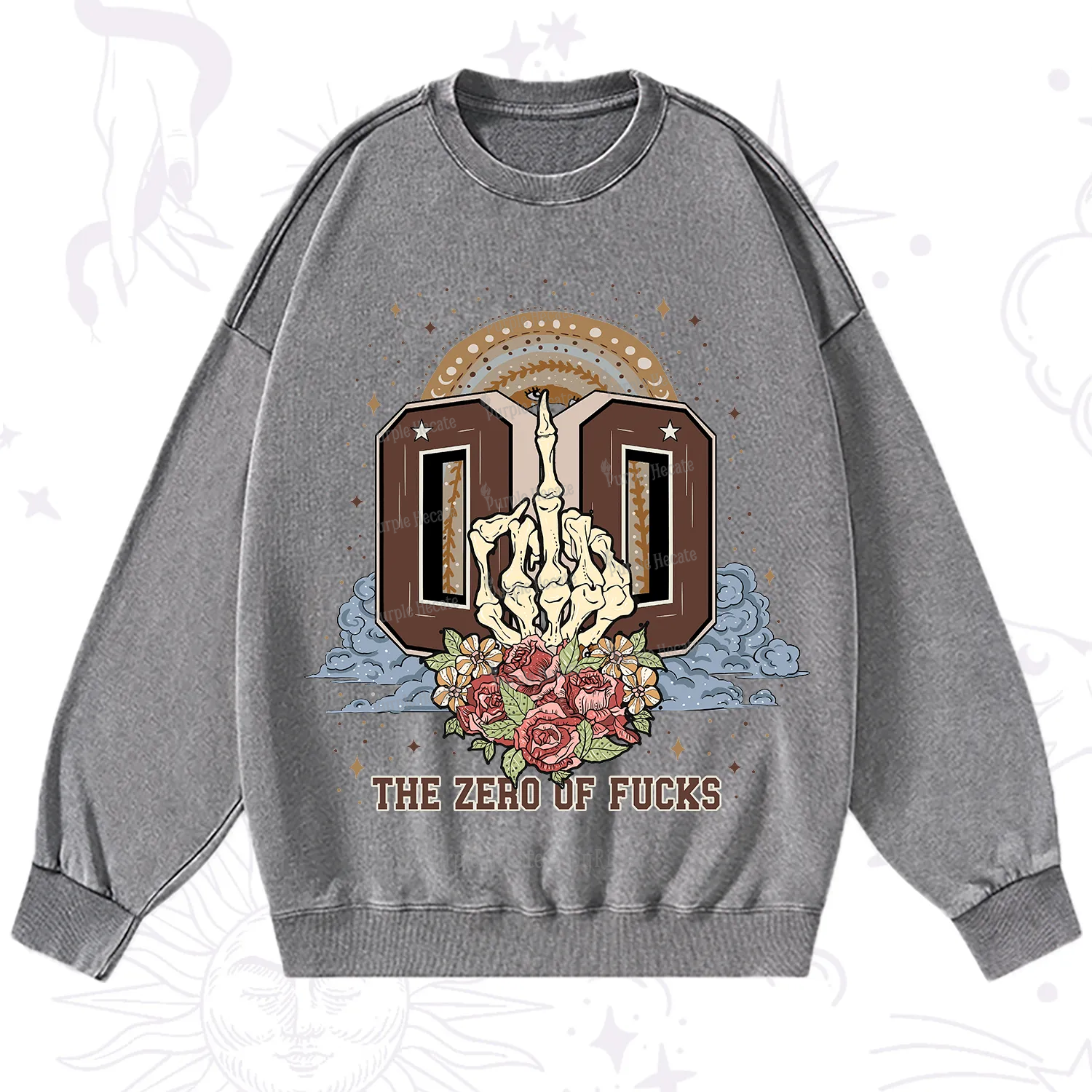 Purplehecate The Zero of Fucks No Apologies Washed Sweatshirt