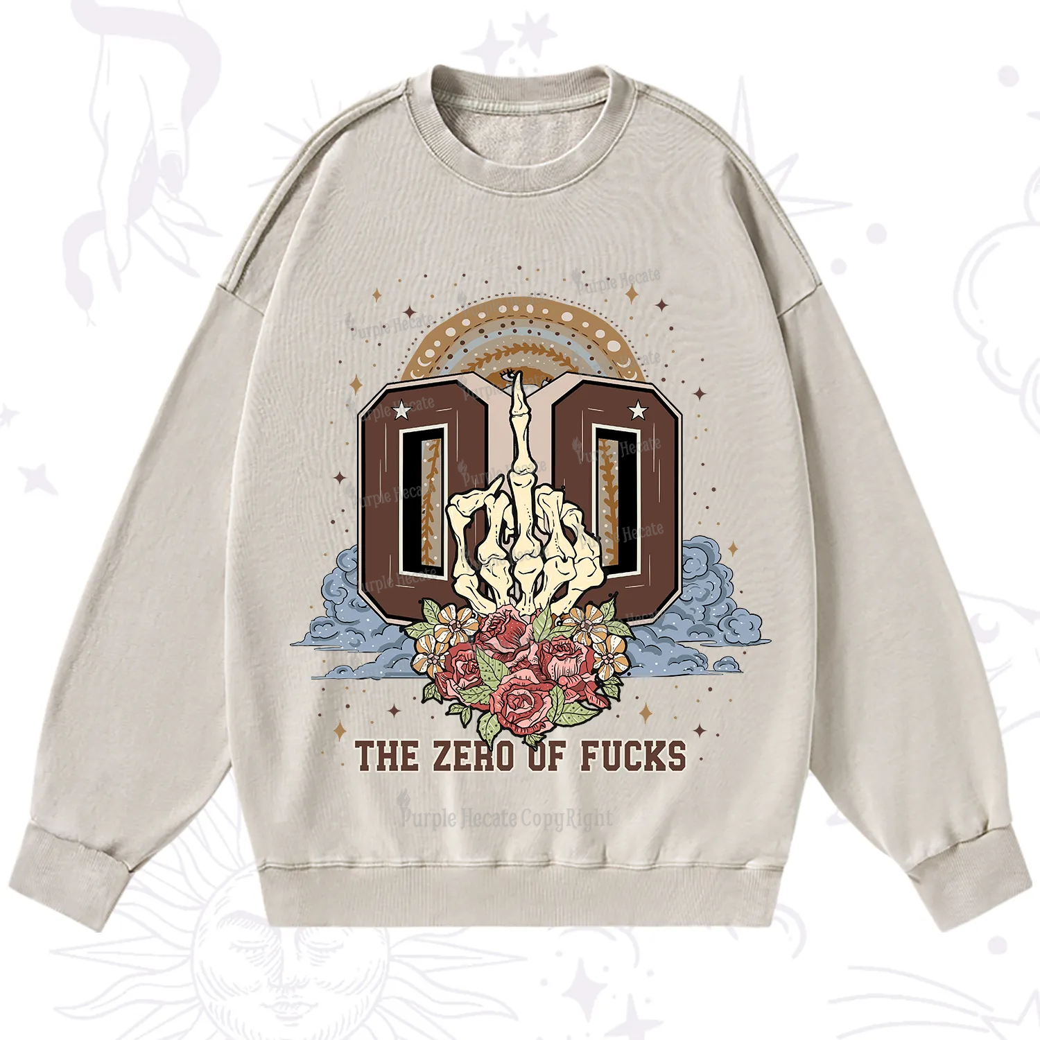 Purplehecate The Zero of Fucks No Apologies Washed Sweatshirt