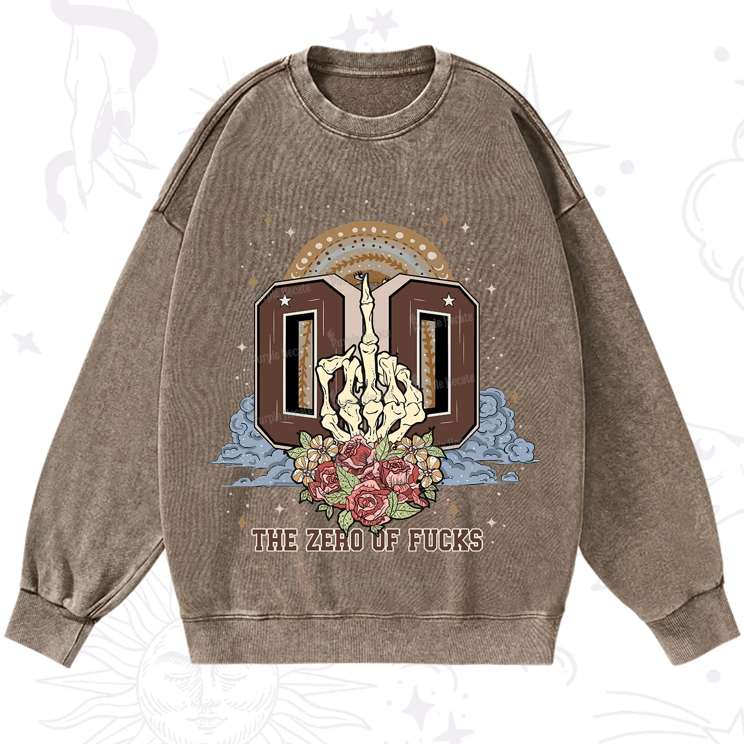 Purplehecate The Zero of Fucks No Apologies Washed Sweatshirt