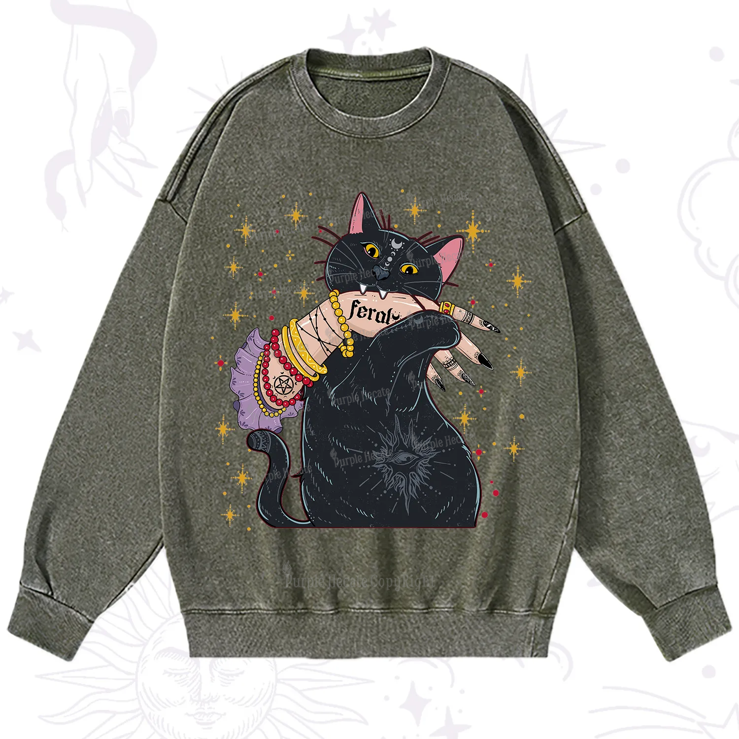 Purplehecate Feral Cat Washed Sweatshirt