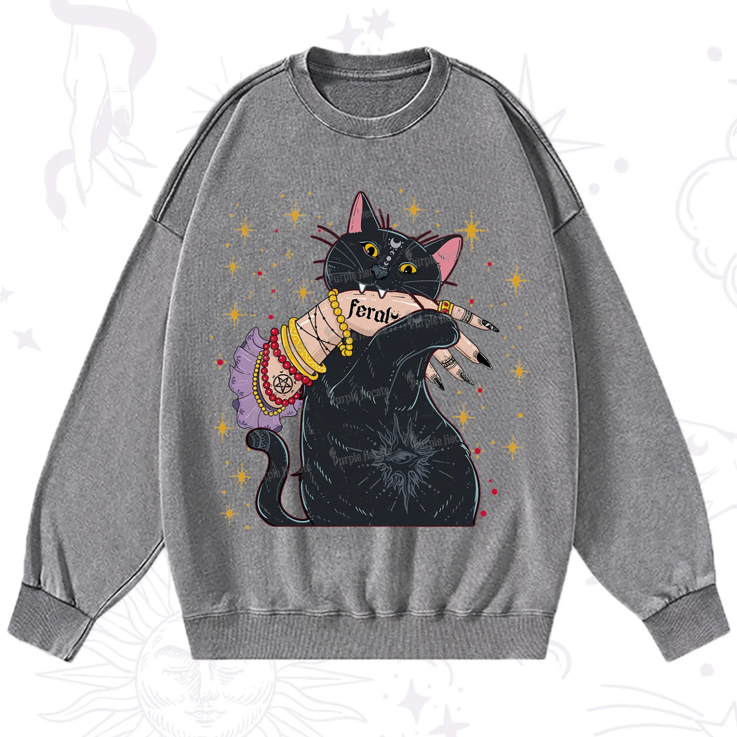 Purplehecate Feral Cat Washed Sweatshirt