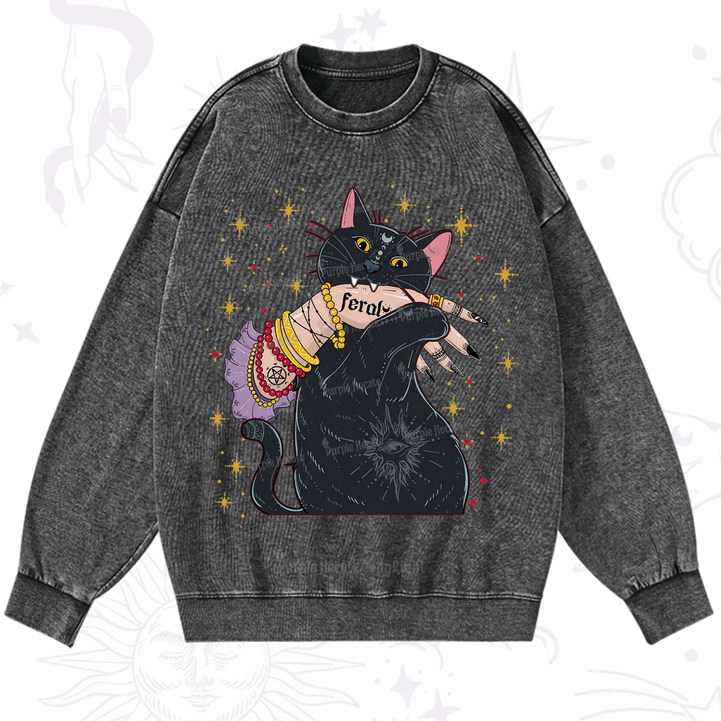 Purplehecate Feral Cat Washed Sweatshirt