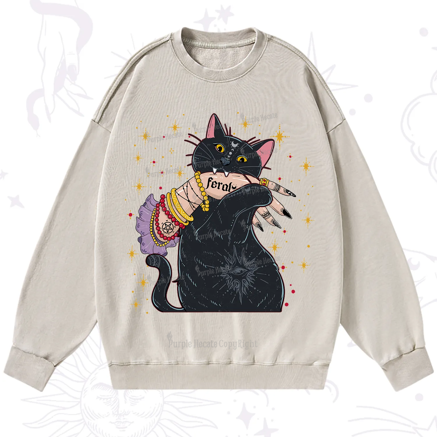 Purplehecate Feral Cat Washed Sweatshirt