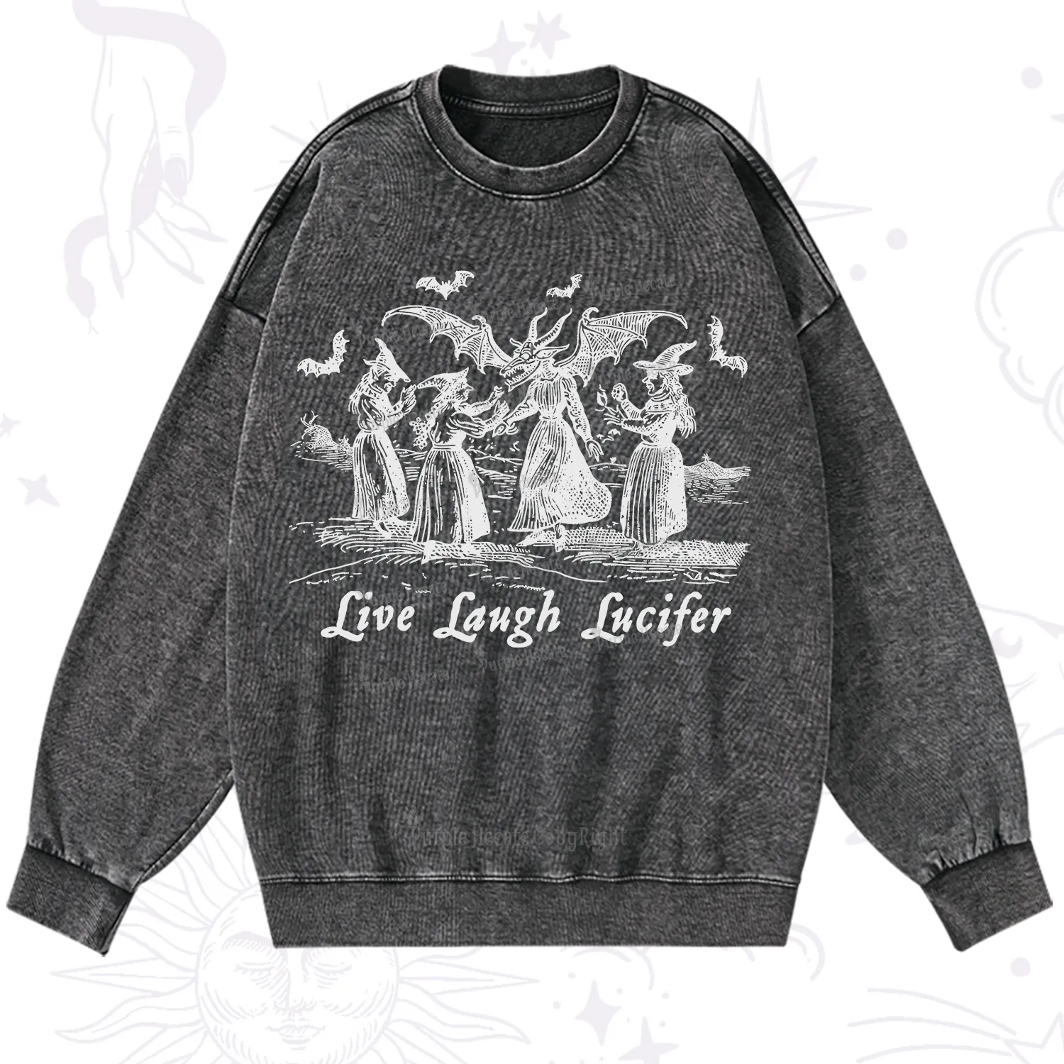 Purplehecate Live Laugh Lucifer Occult Washed Sweatshirt