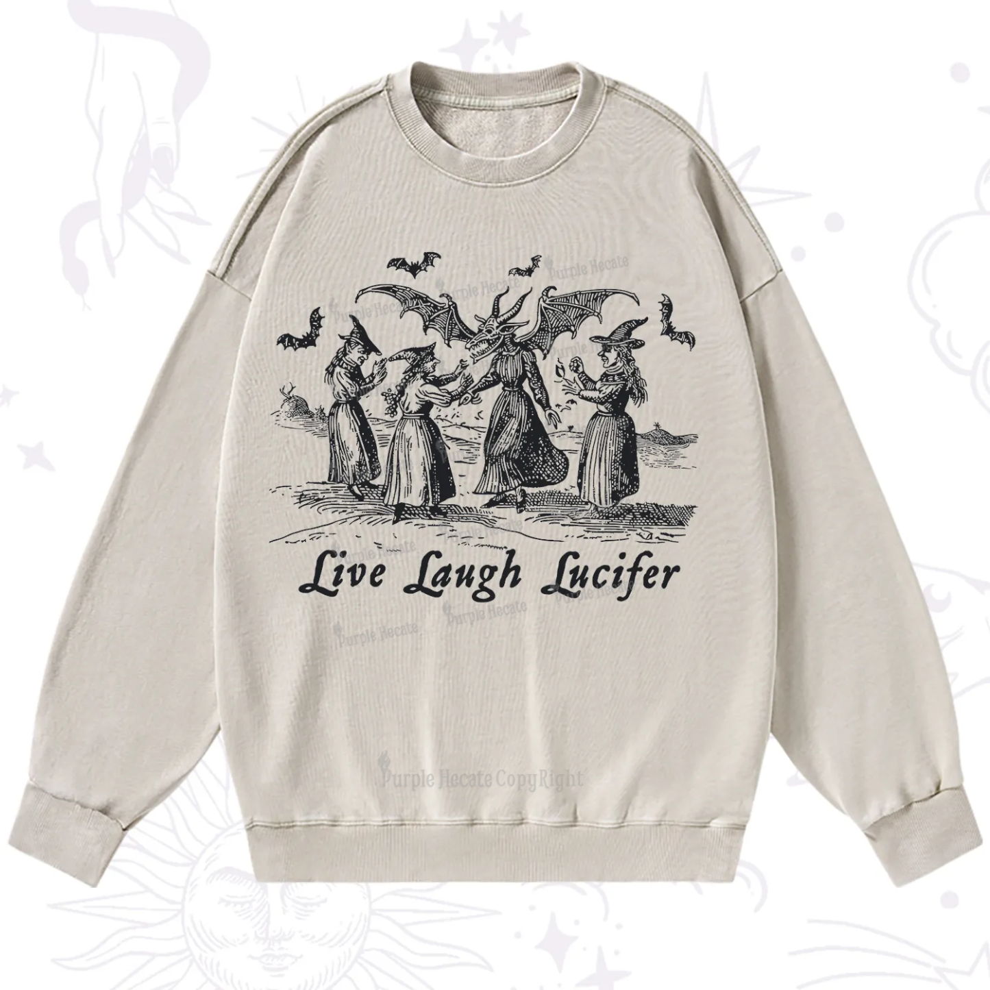 Purplehecate Live Laugh Lucifer Occult Washed Sweatshirt