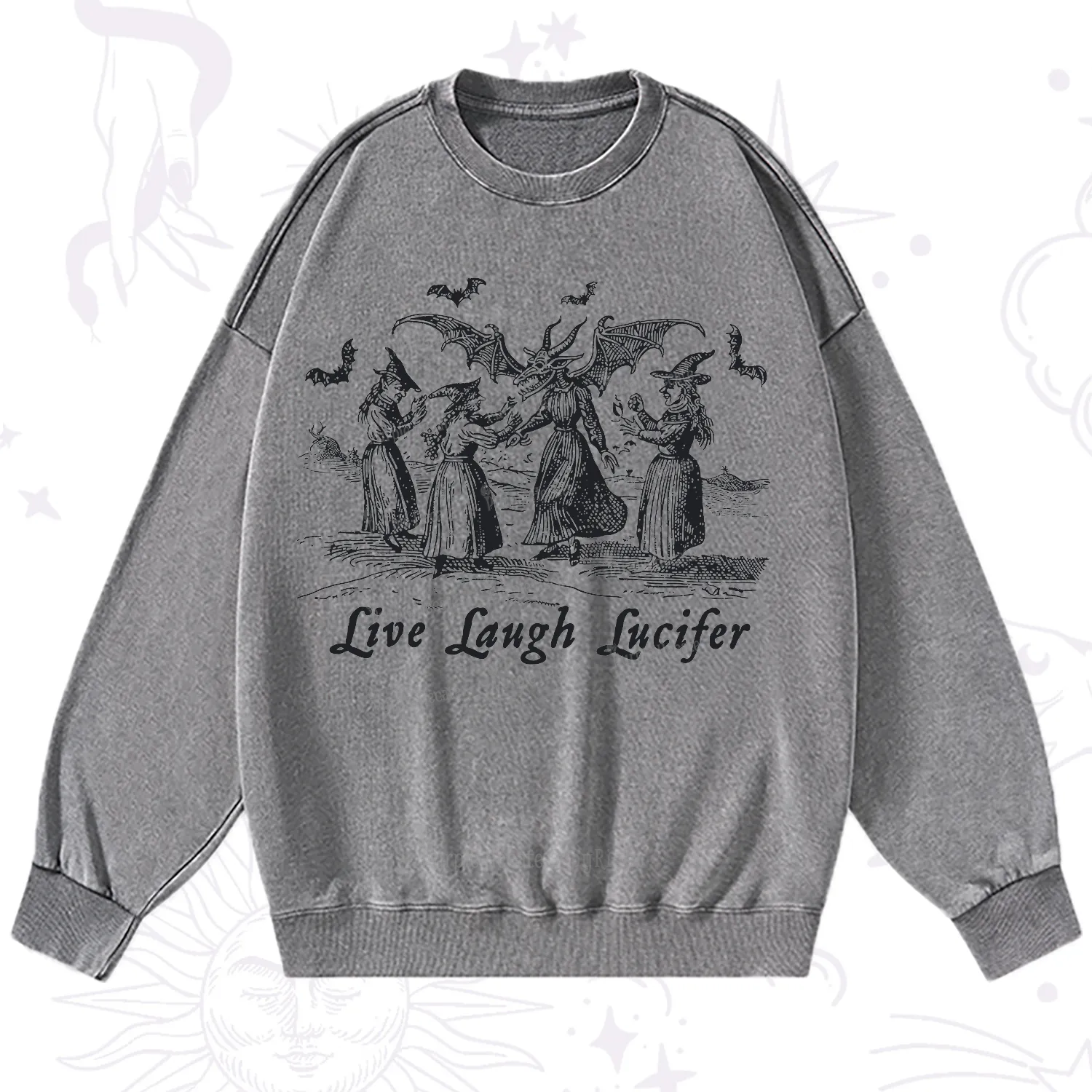 Purplehecate Live Laugh Lucifer Occult Washed Sweatshirt