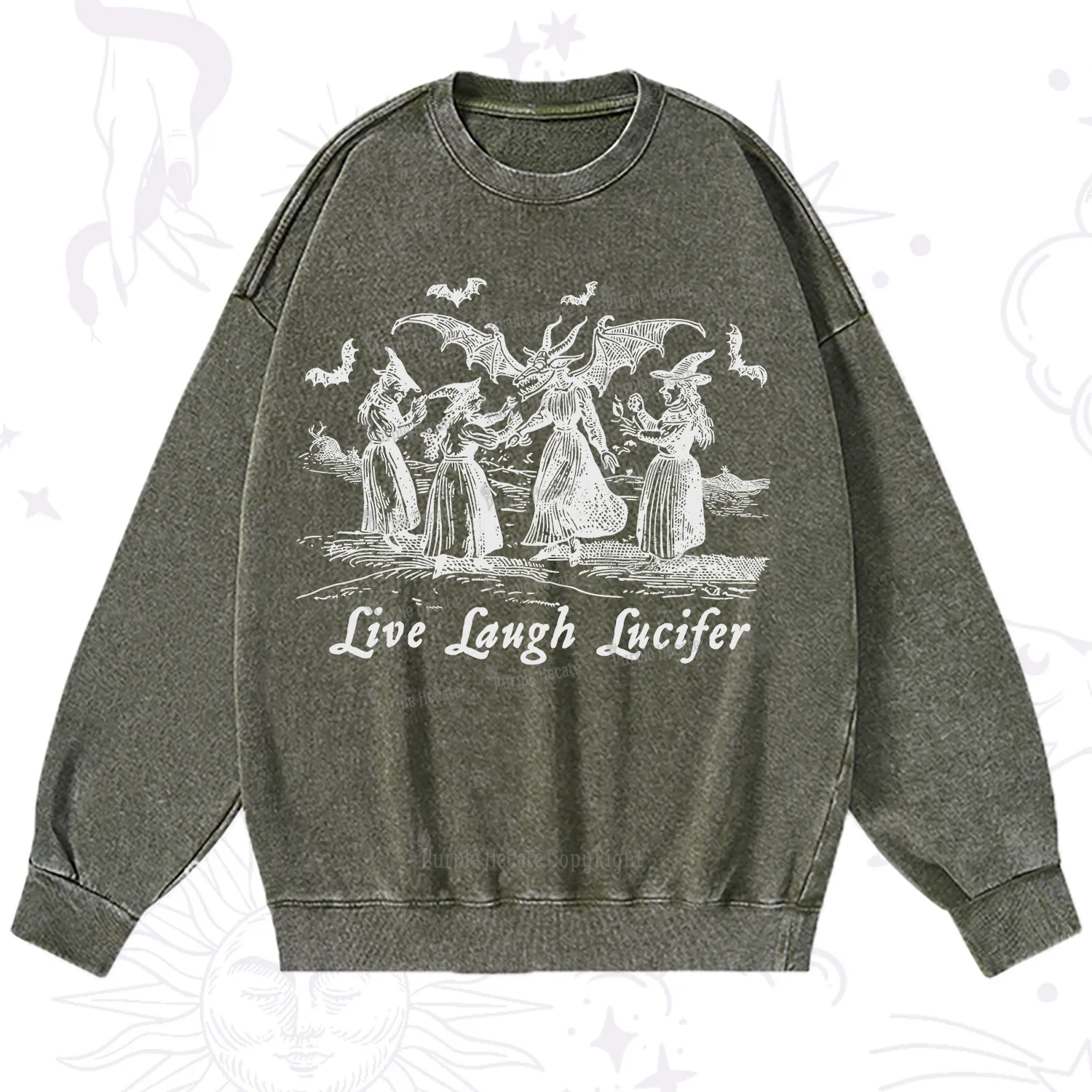 Purplehecate Live Laugh Lucifer Occult Washed Sweatshirt