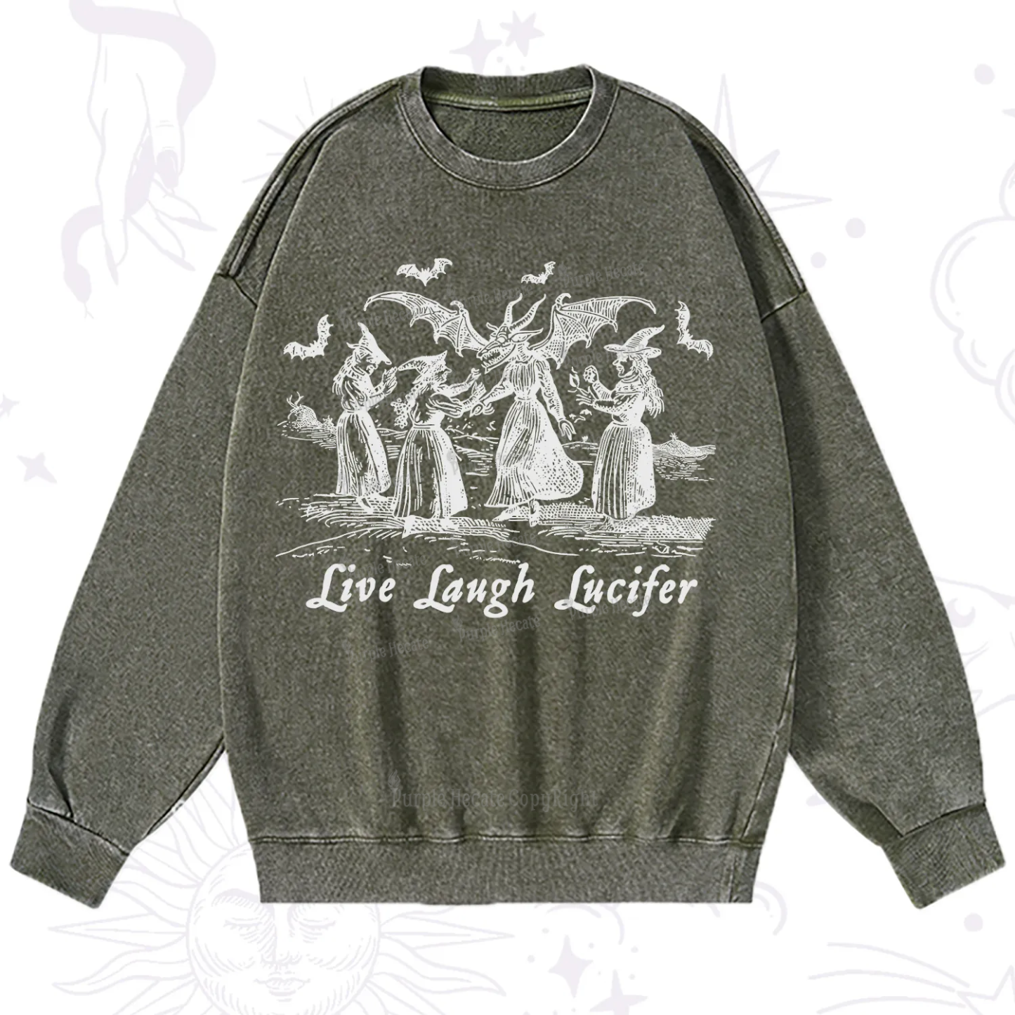 Purplehecate Live Laugh Lucifer Occult Washed Sweatshirt