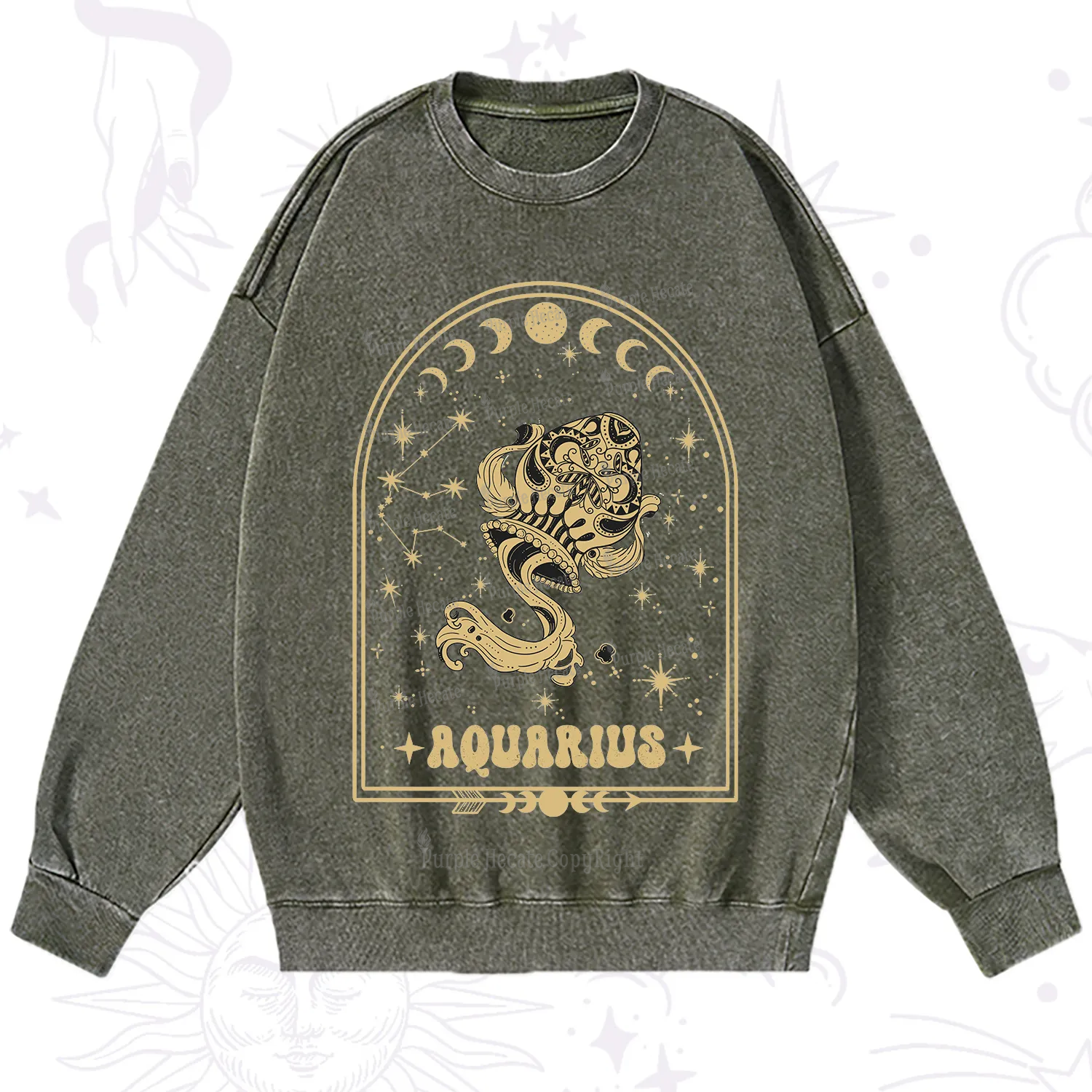 Purplehecate Zodiac Aquarius Under the Stars Washed Sweatshirt