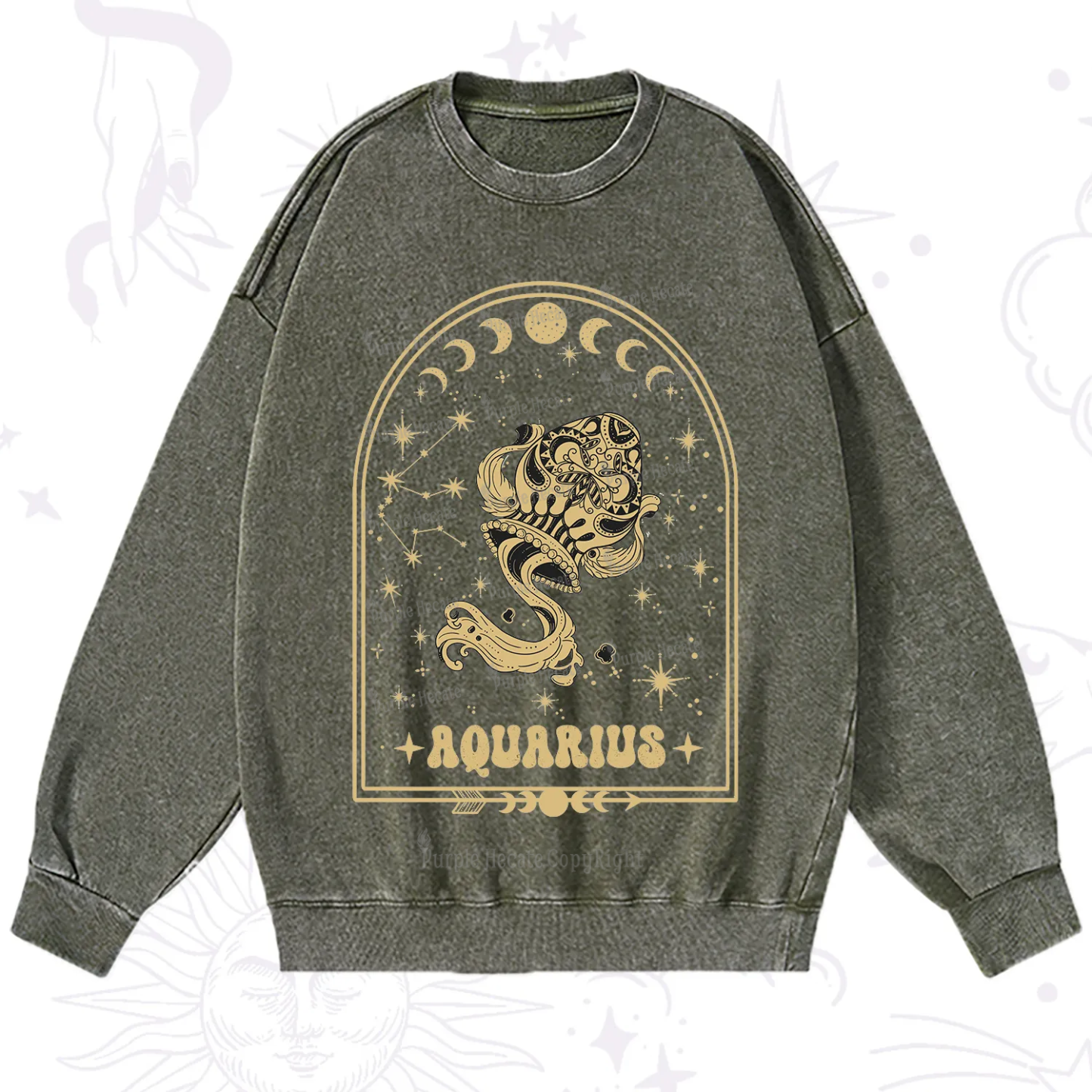 Purplehecate Zodiac Aquarius Under the Stars Washed Sweatshirt