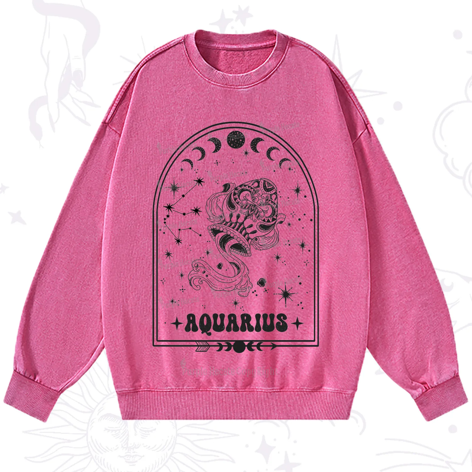 Purplehecate Zodiac Aquarius Under the Stars Washed Sweatshirt