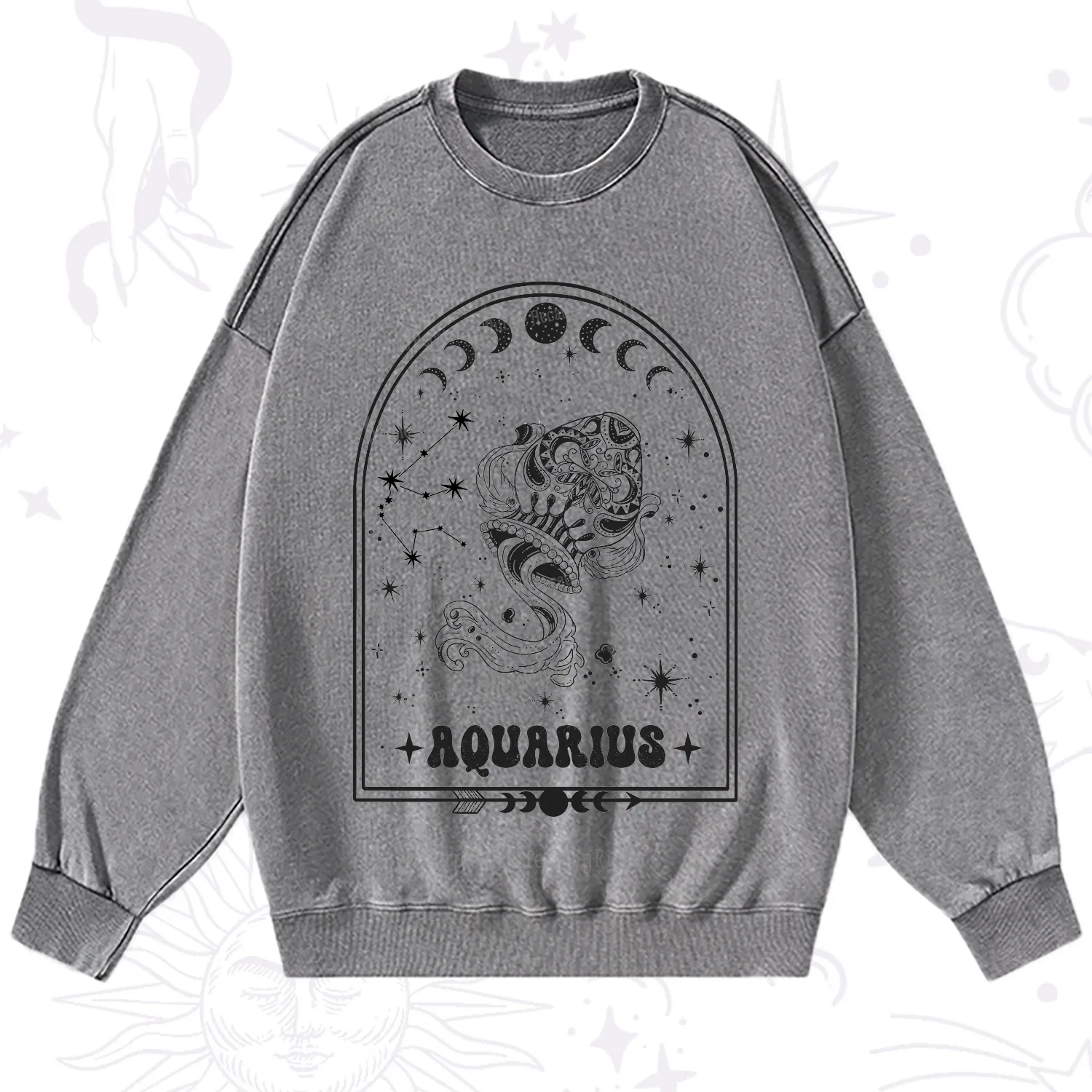 Purplehecate Zodiac Aquarius Under the Stars Washed Sweatshirt