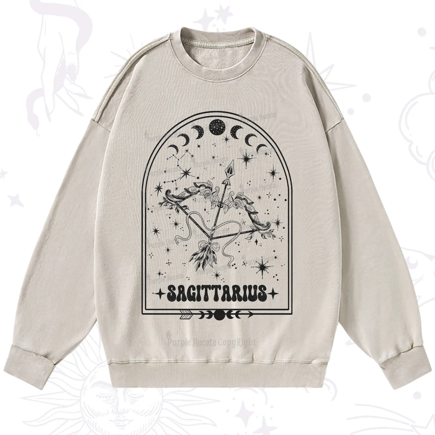 Purplehecate Zodiac Sagittarius Under the Stars Washed Sweatshirt