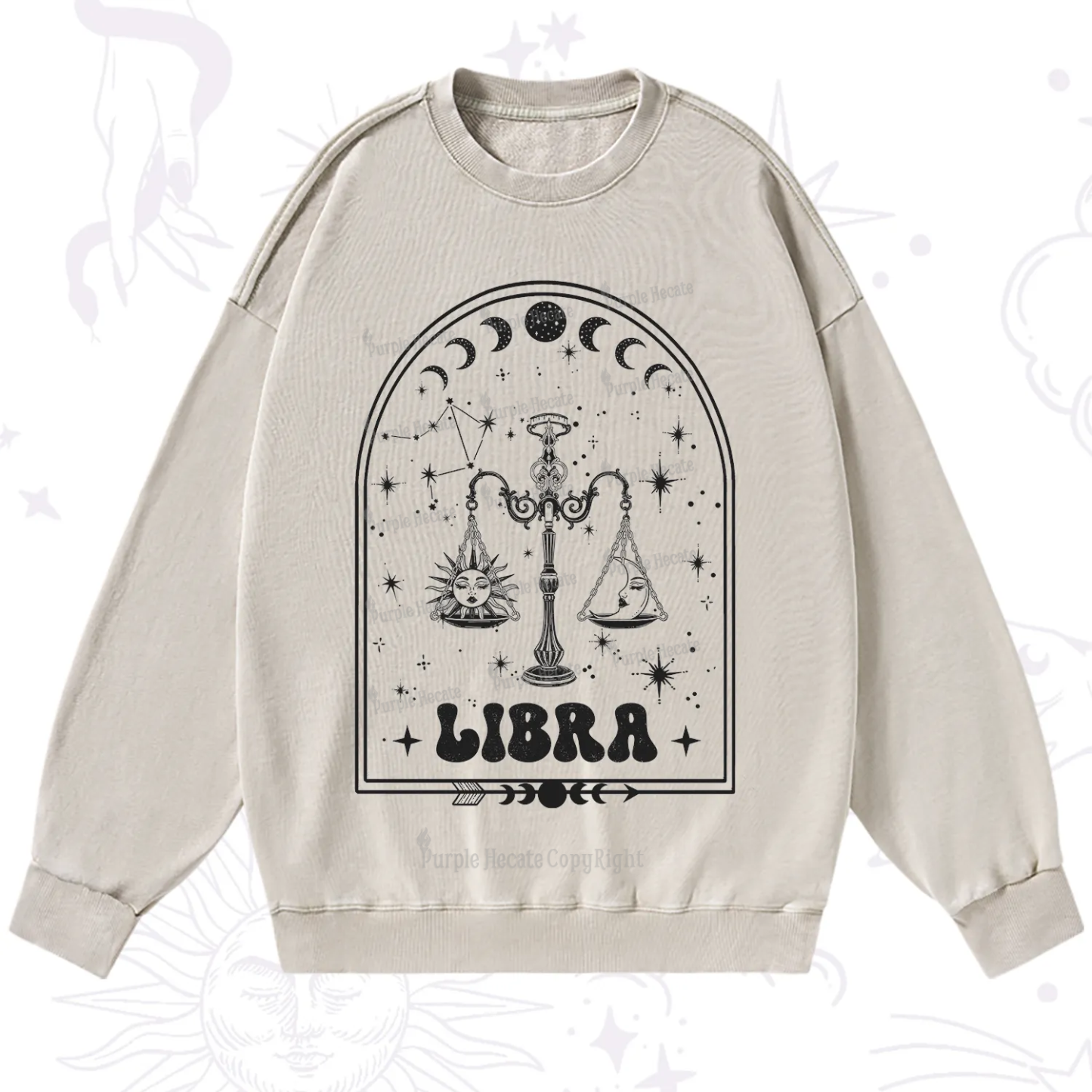 Purplehecate Zodiac Libra Under the Stars Washed Sweatshirt
