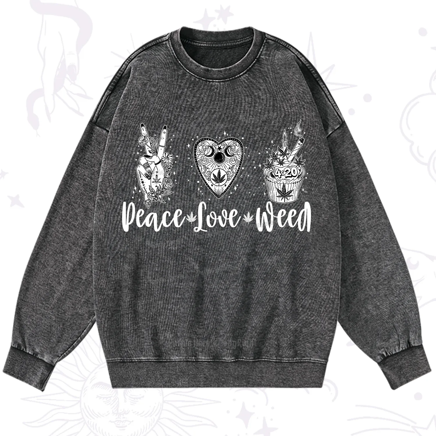 Purplehecate Peace Love Weed Washed Sweatshirt