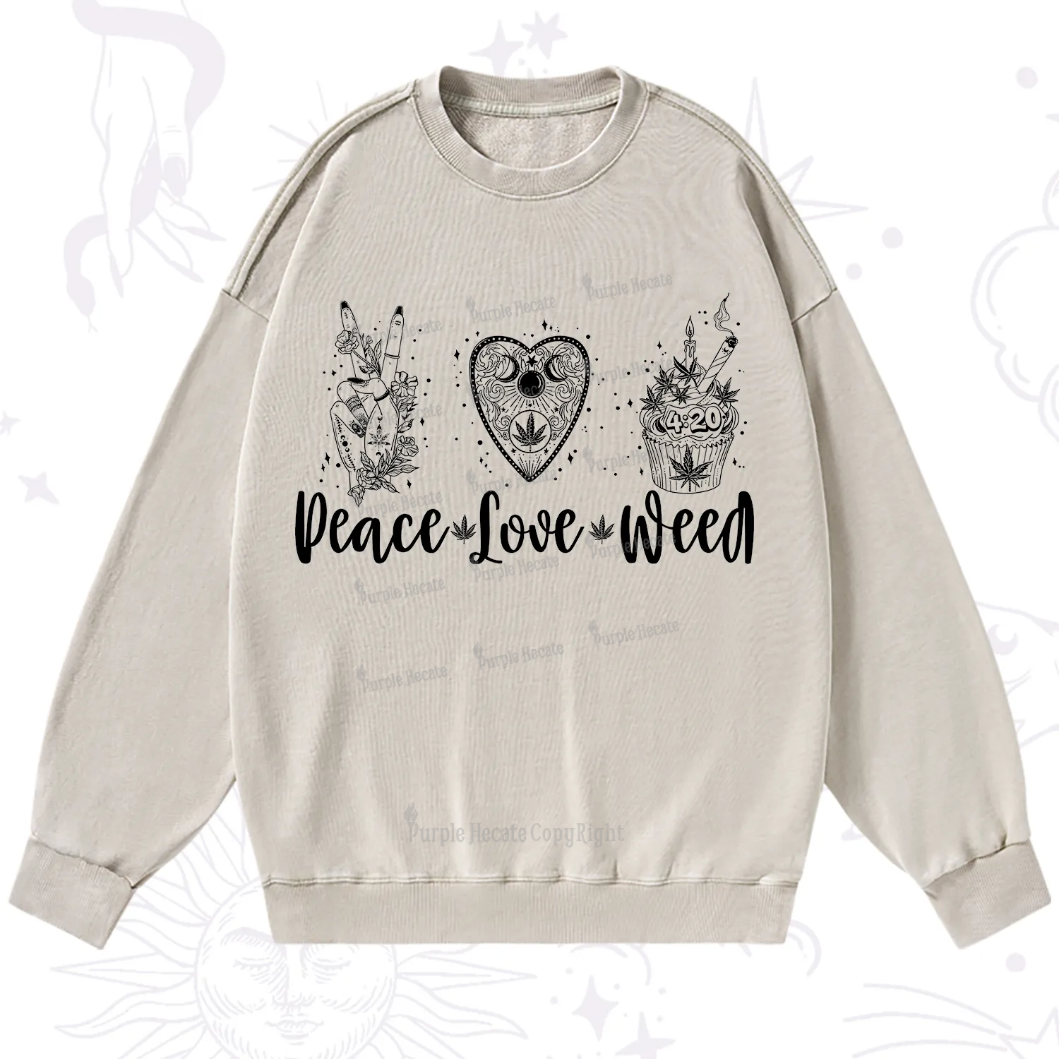 Purplehecate Peace Love Weed Washed Sweatshirt