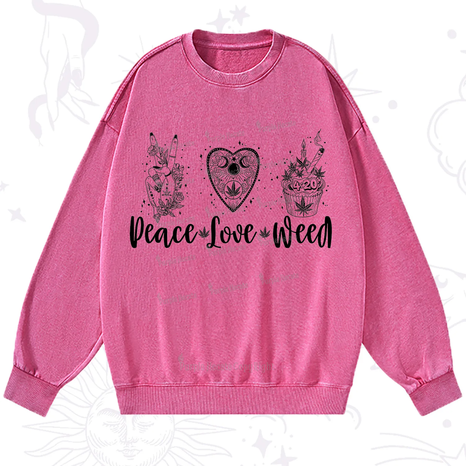 Purplehecate Peace Love Weed Washed Sweatshirt