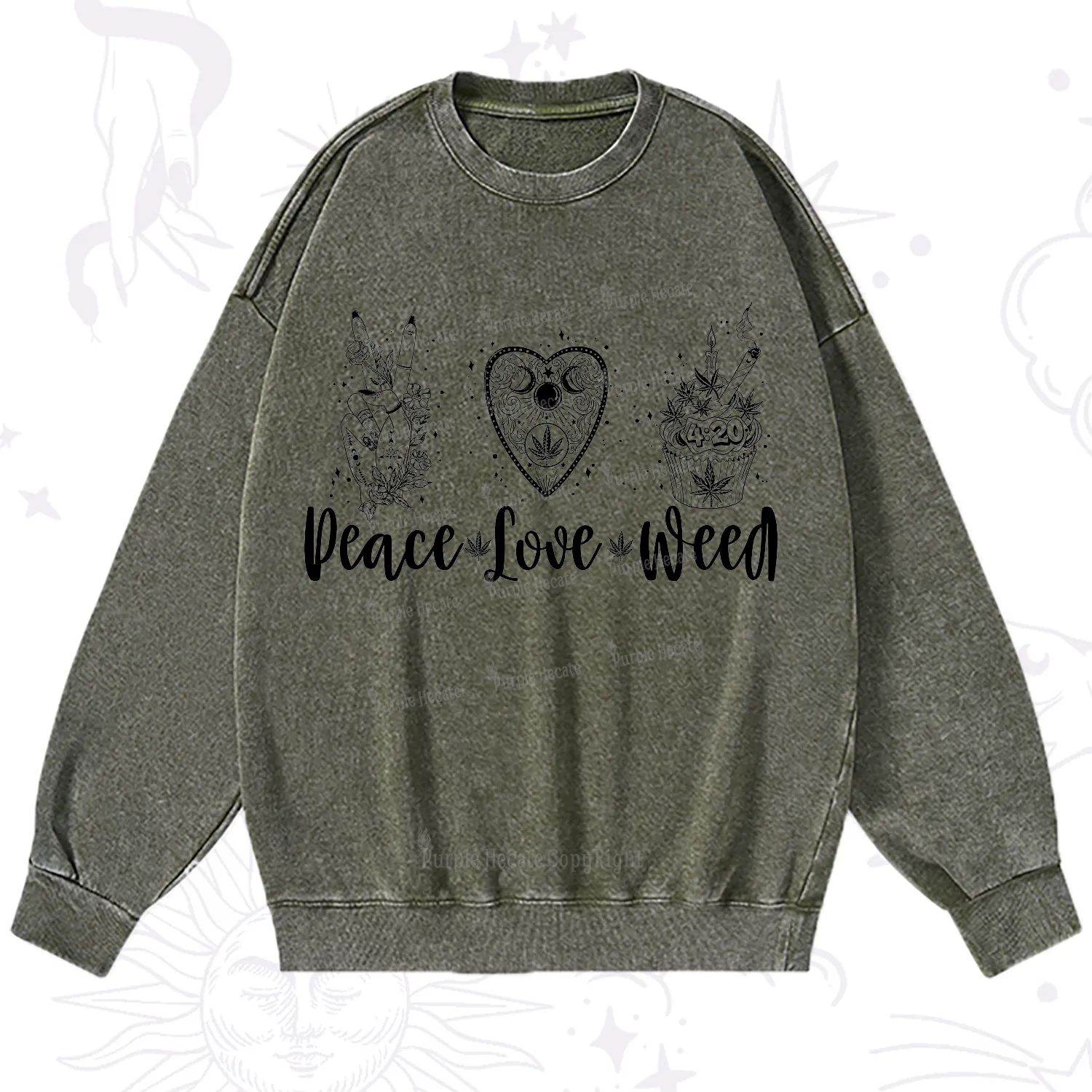 Purplehecate Peace Love Weed Washed Sweatshirt