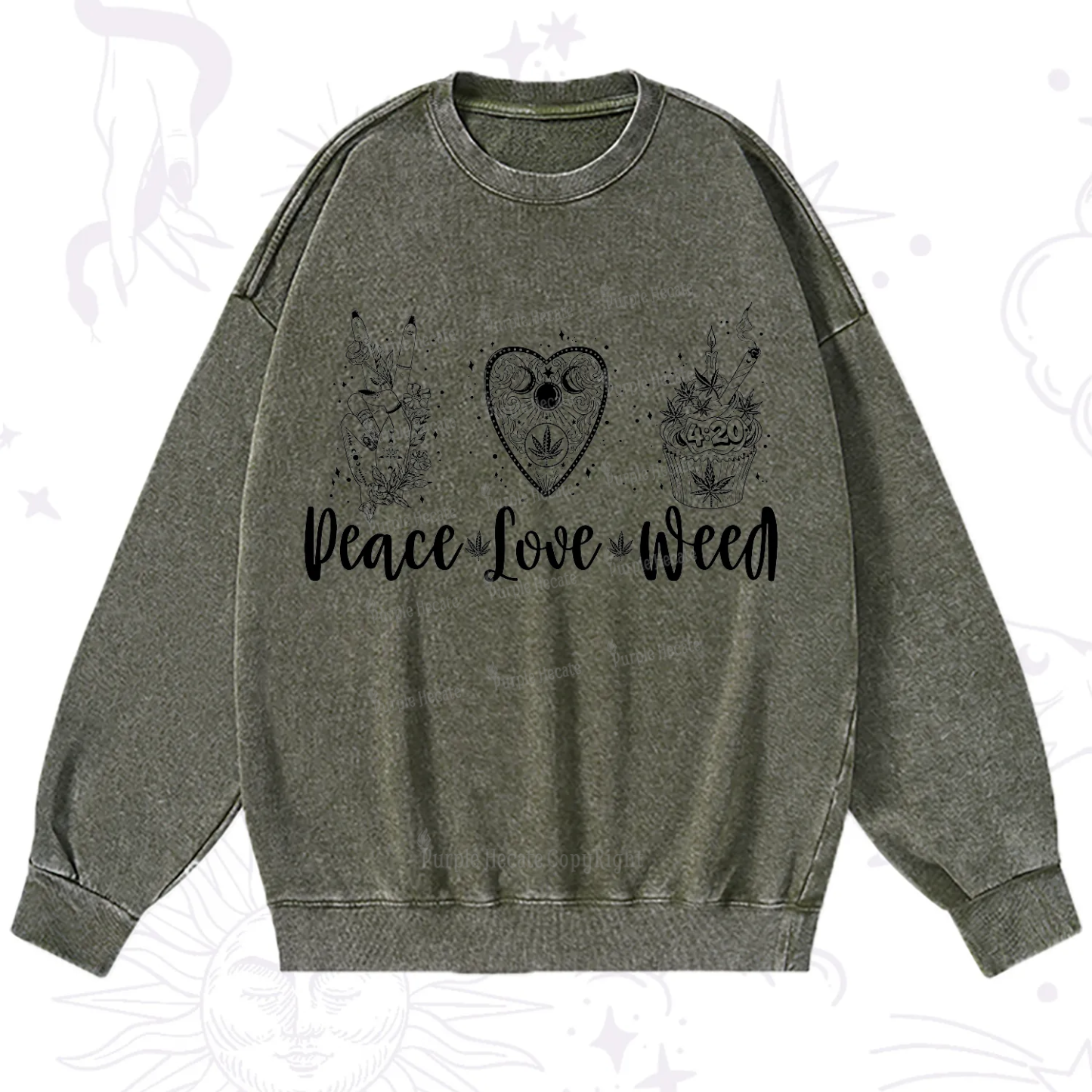 Purplehecate Peace Love Weed Washed Sweatshirt