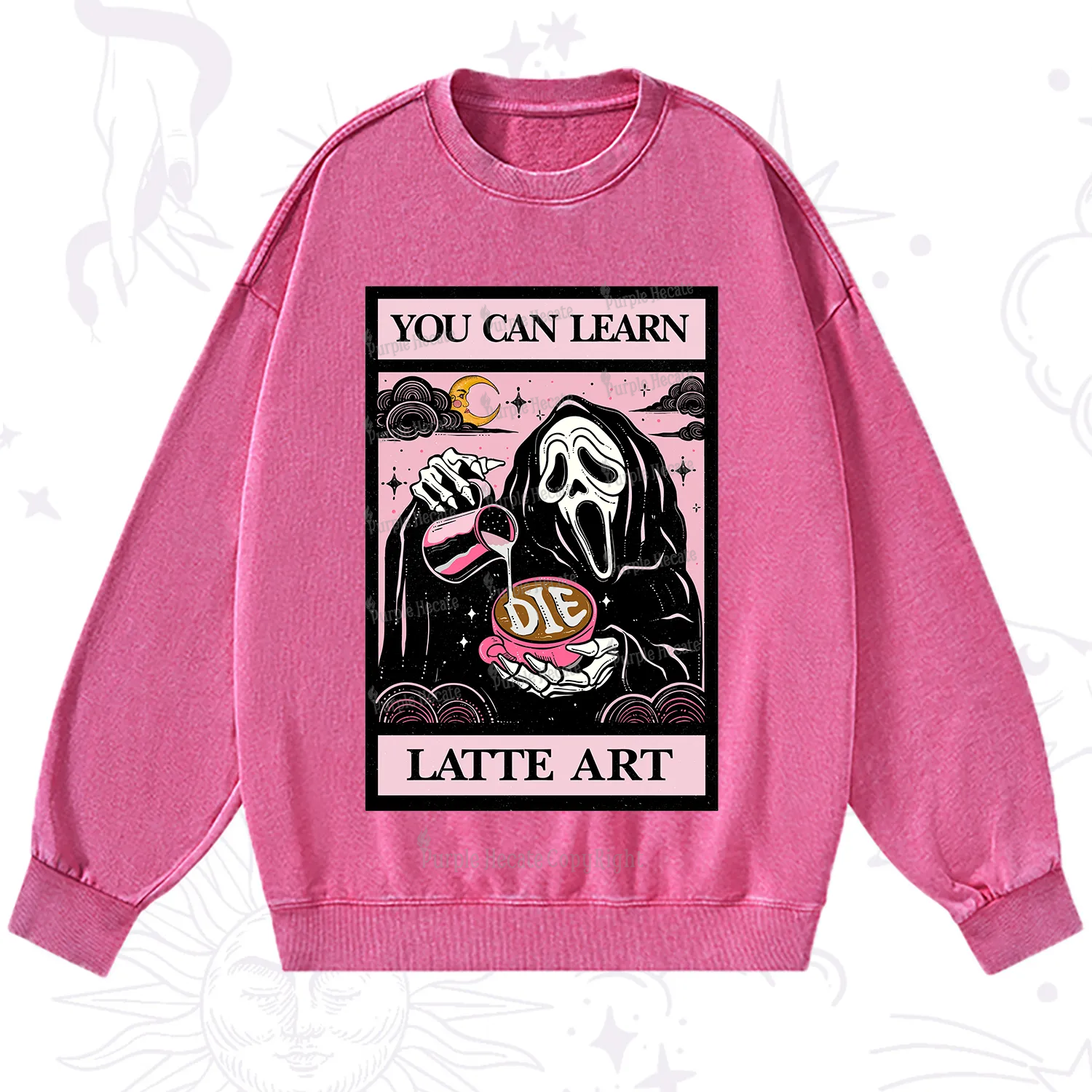 Purplehecate The You Can Learn Latte Art Oracle Card Washed Sweatshirt