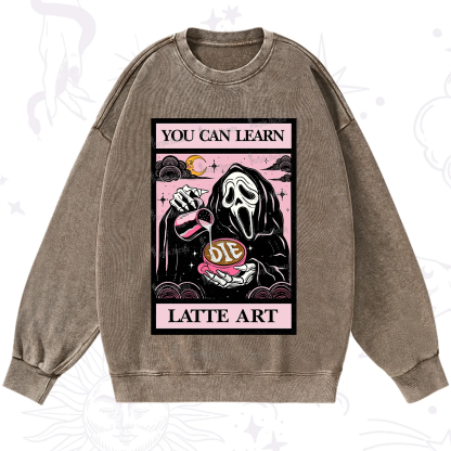 Purplehecate The You Can Learn Latte Art Oracle Card Washed Sweatshirt