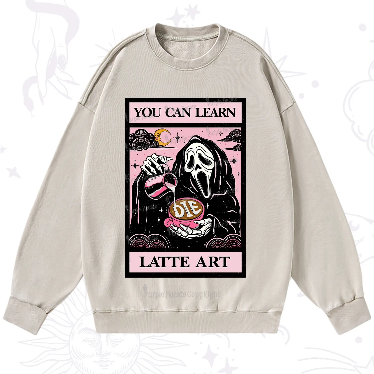 Purplehecate The You Can Learn Latte Art Oracle Card Washed Sweatshirt