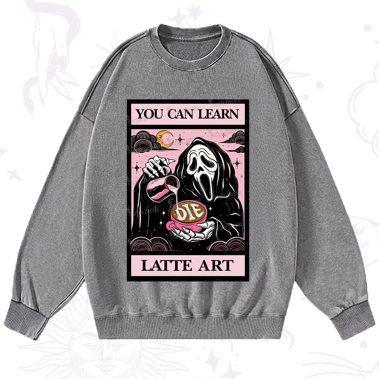Purplehecate The You Can Learn Latte Art Oracle Card Washed Sweatshirt