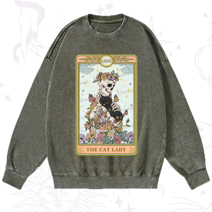 Purplehecate The Cat Lady Skeleton Tarot Washed Sweatshirt
