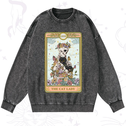 Purplehecate The Cat Lady Skeleton Tarot Washed Sweatshirt