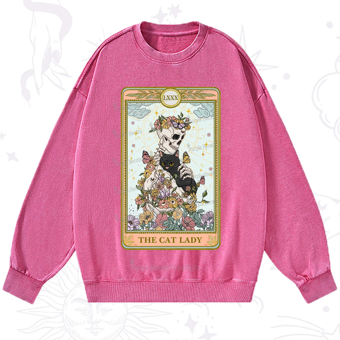 Purplehecate The Cat Lady Skeleton Tarot Washed Sweatshirt