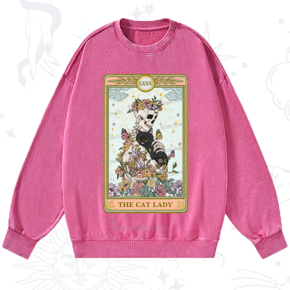 Purplehecate The Cat Lady Skeleton Tarot Washed Sweatshirt