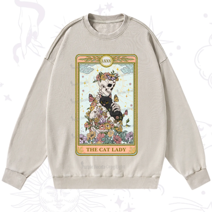 Purplehecate The Cat Lady Skeleton Tarot Washed Sweatshirt