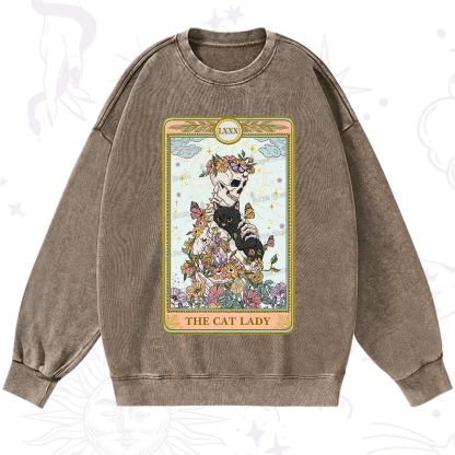 Purplehecate The Cat Lady Skeleton Tarot Washed Sweatshirt