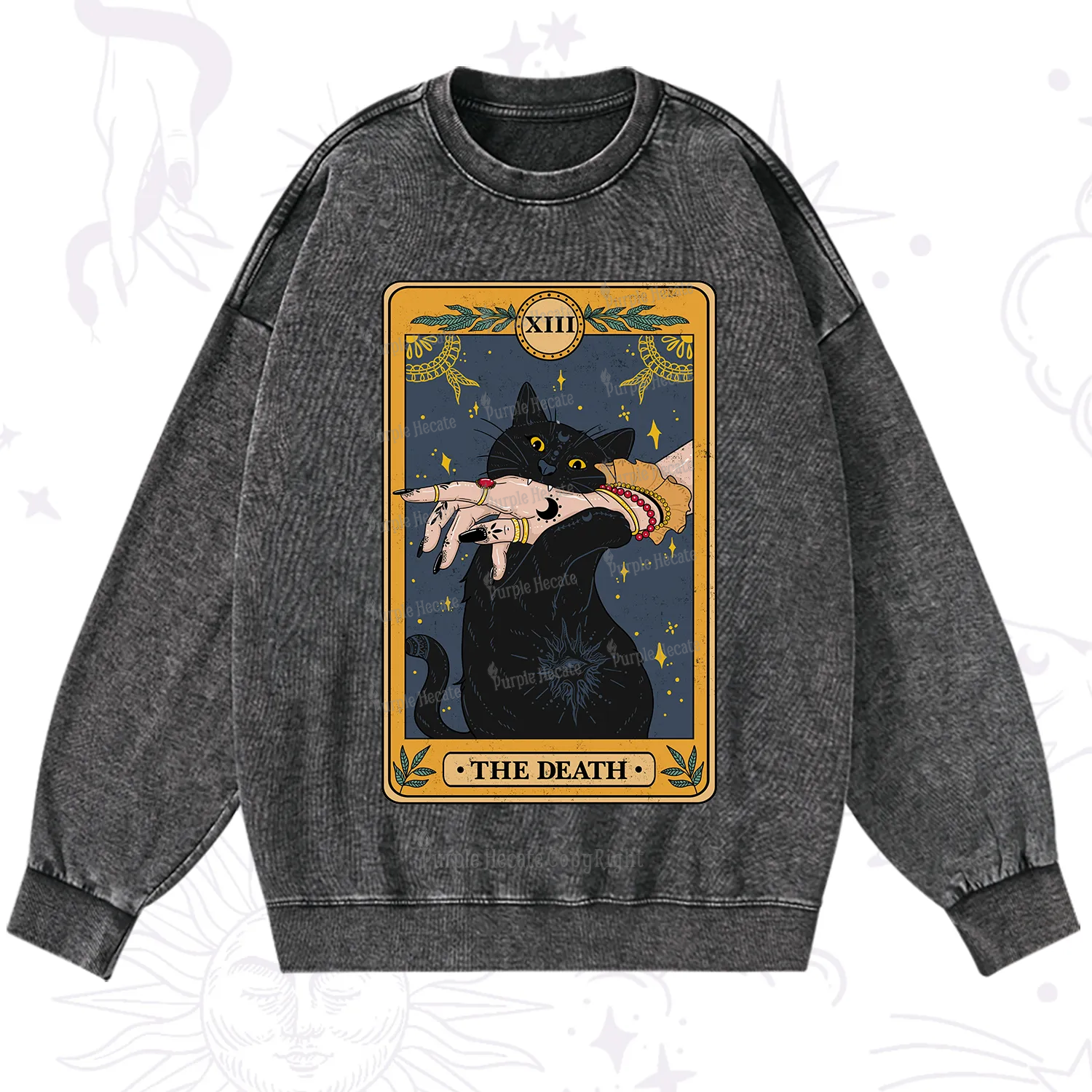 Purplehecate The Death Card Tarot Cat Washed Sweatshirt