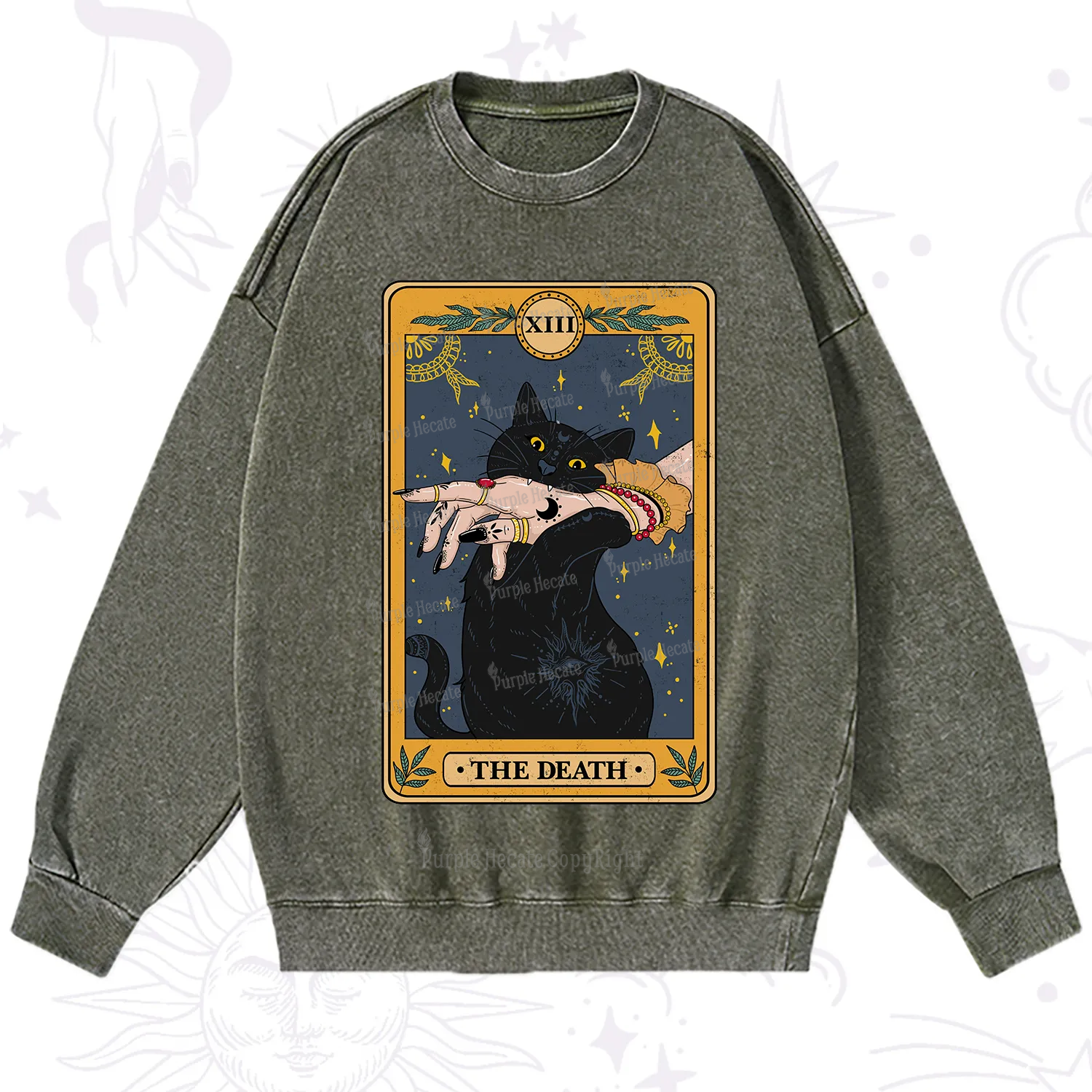 Purplehecate The Death Card Tarot Cat Washed Sweatshirt