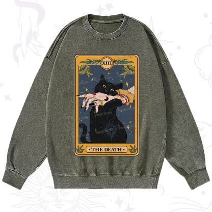 Purplehecate The Death Card Tarot Cat Washed Sweatshirt