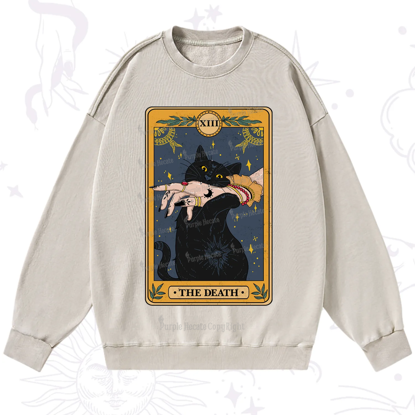 Purplehecate The Death Card Tarot Cat Washed Sweatshirt