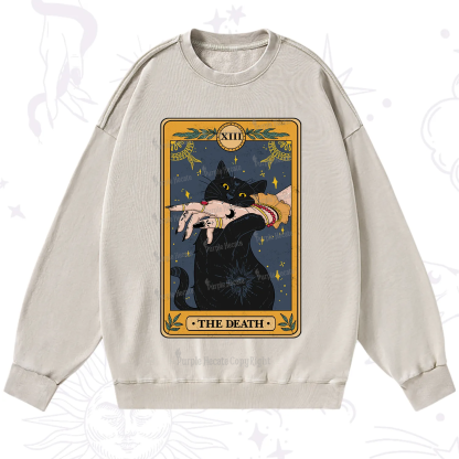 Purplehecate The Death Card Tarot Cat Washed Sweatshirt