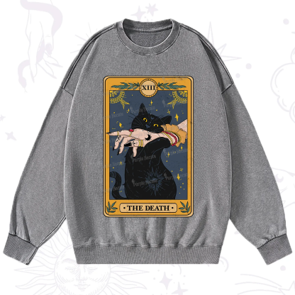 Purplehecate The Death Card Tarot Cat Washed Sweatshirt