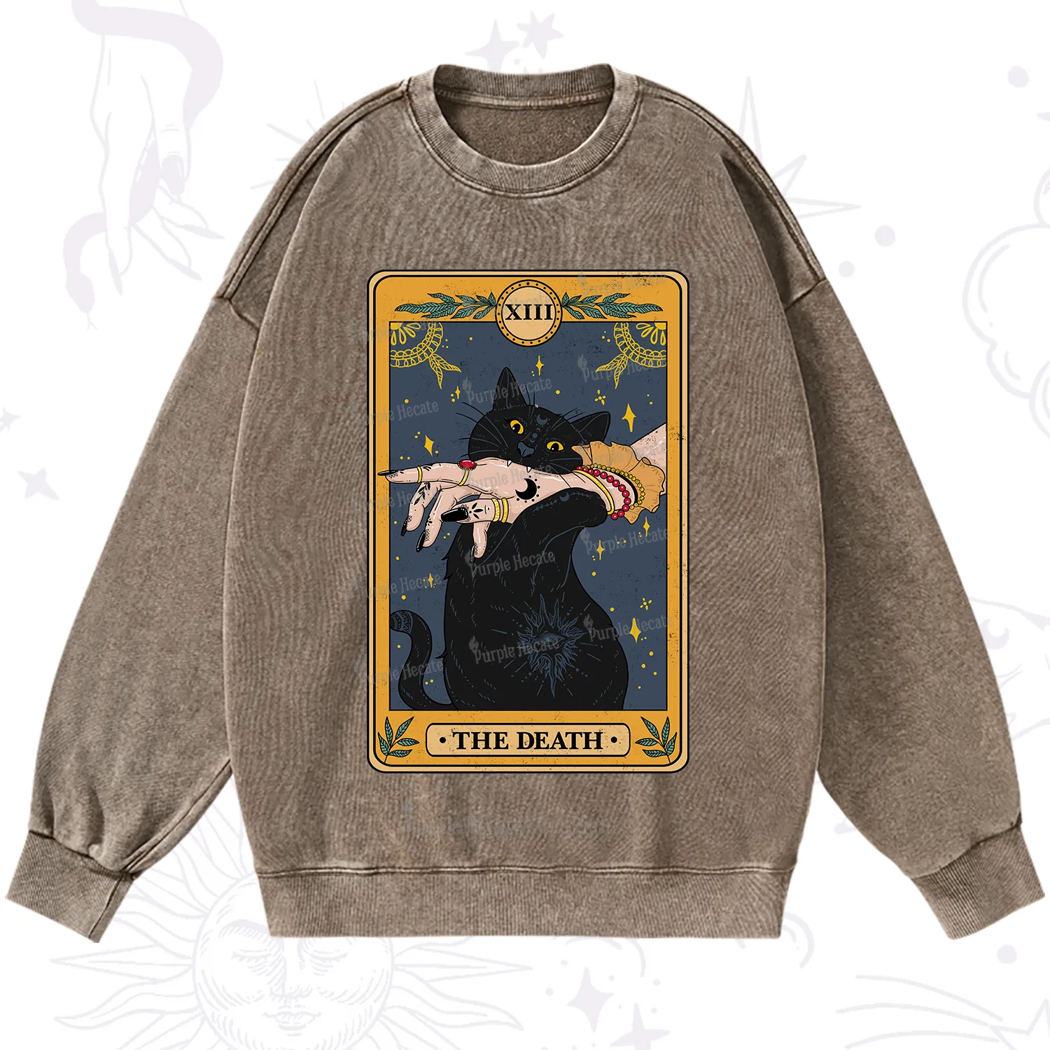 Purplehecate The Death Card Tarot Cat Washed Sweatshirt