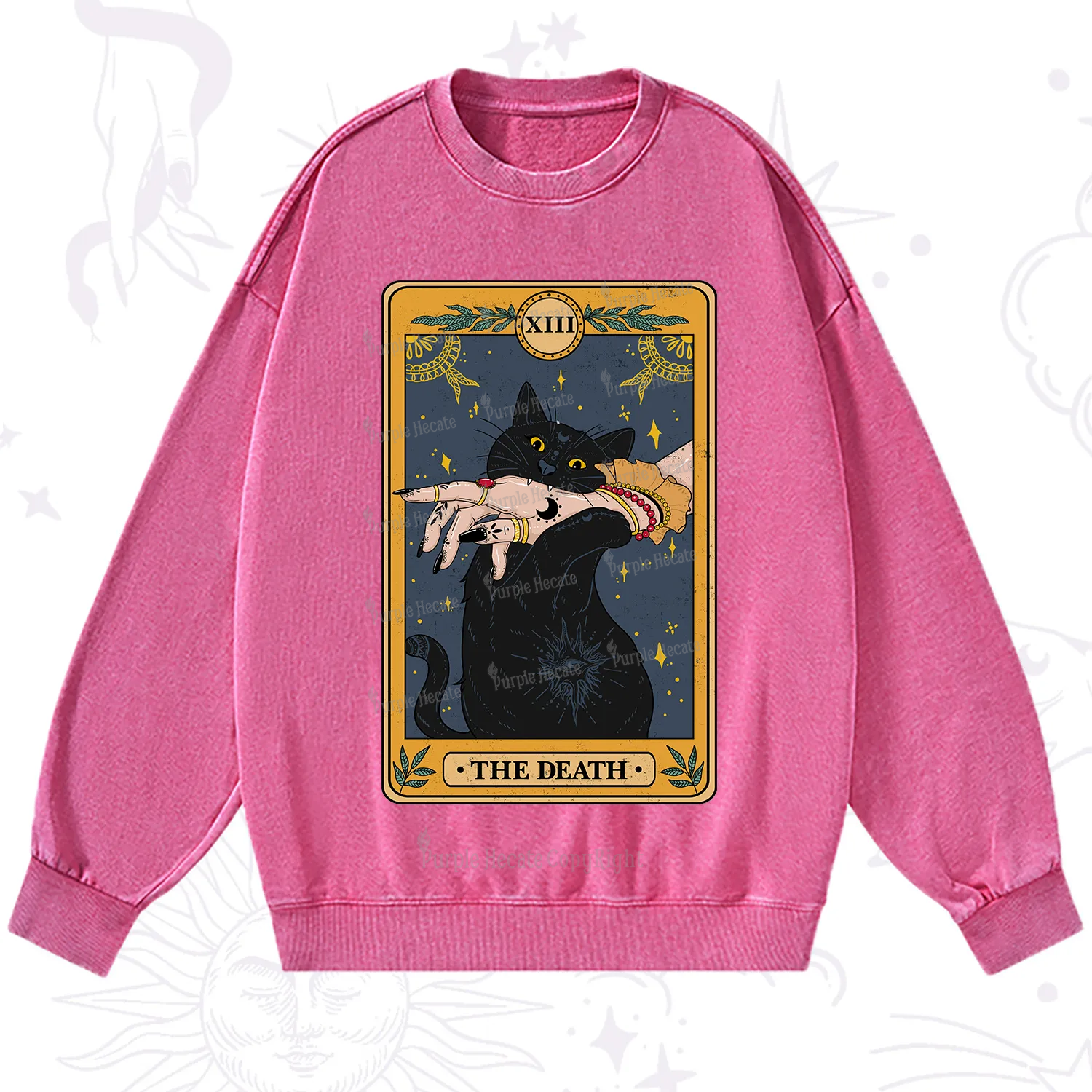 Purplehecate The Death Card Tarot Cat Washed Sweatshirt