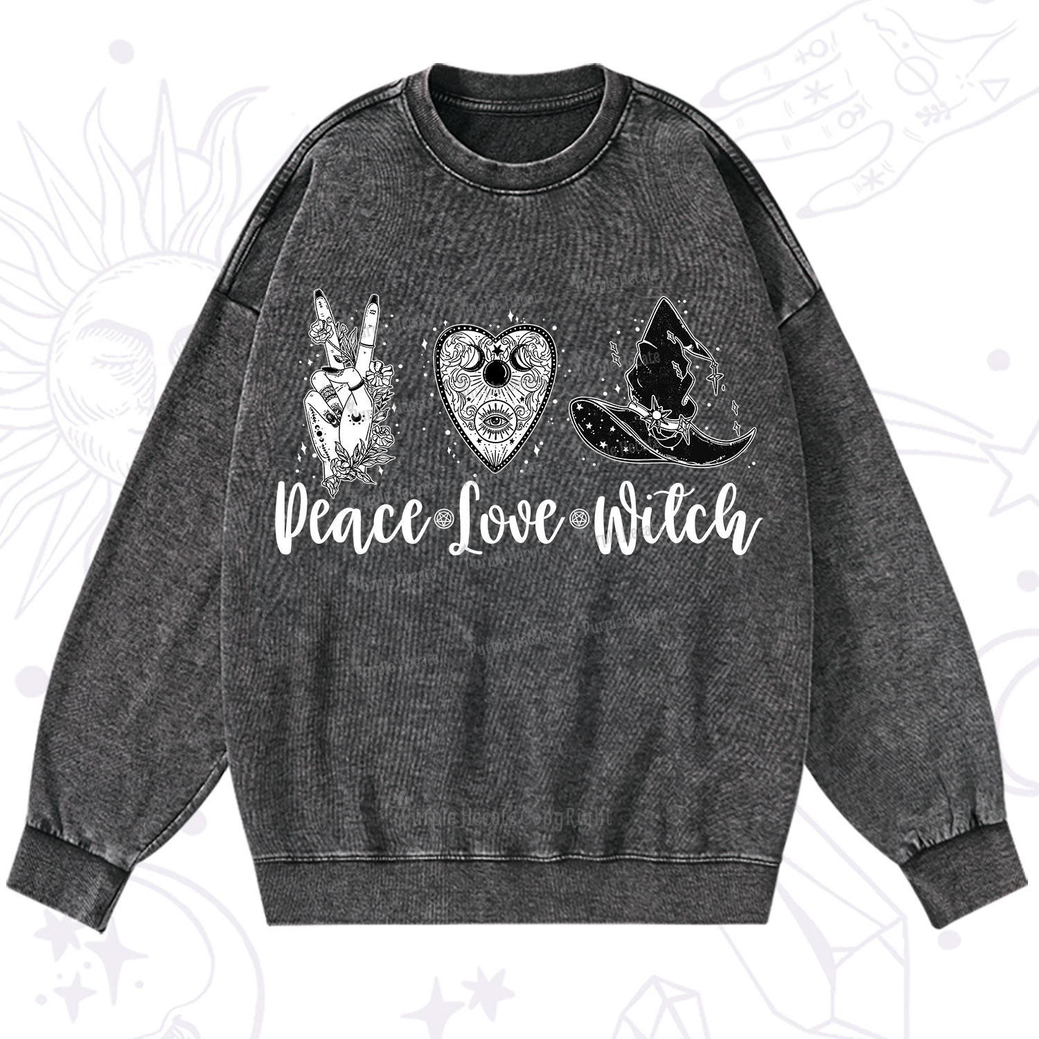 Purplehecate Peace Love Witch Washed Sweatshirt
