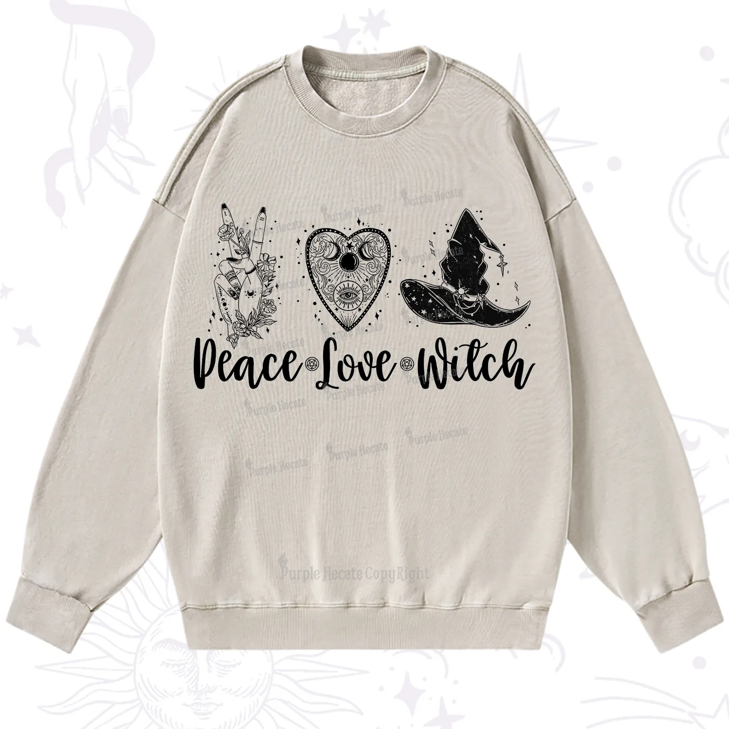 Purplehecate Peace Love Witch Washed Sweatshirt