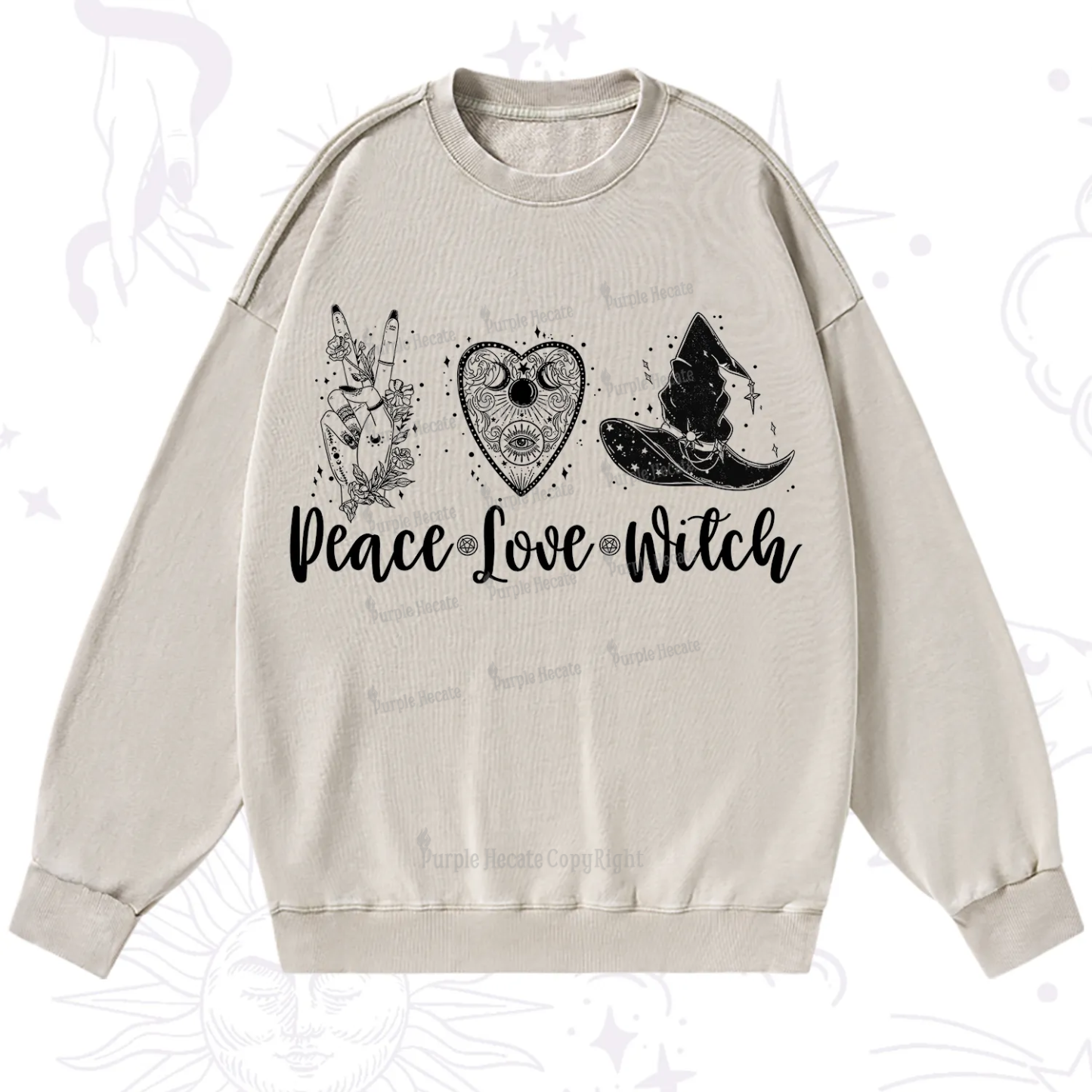 Purplehecate Peace Love Witch Washed Sweatshirt