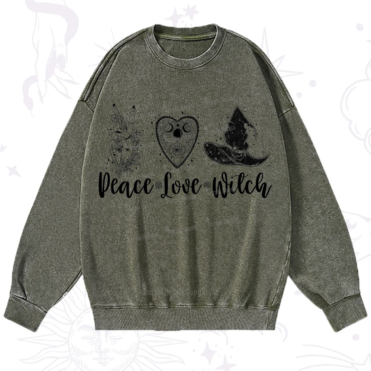 Purplehecate Peace Love Witch Washed Sweatshirt